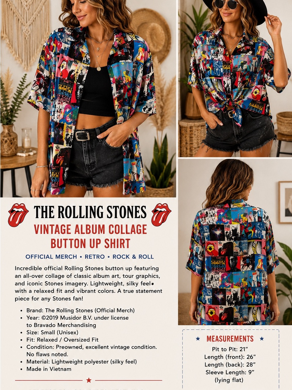 The Rolling Stones Multicolor Vintage Album-Collage Short Sleeve Shirt small